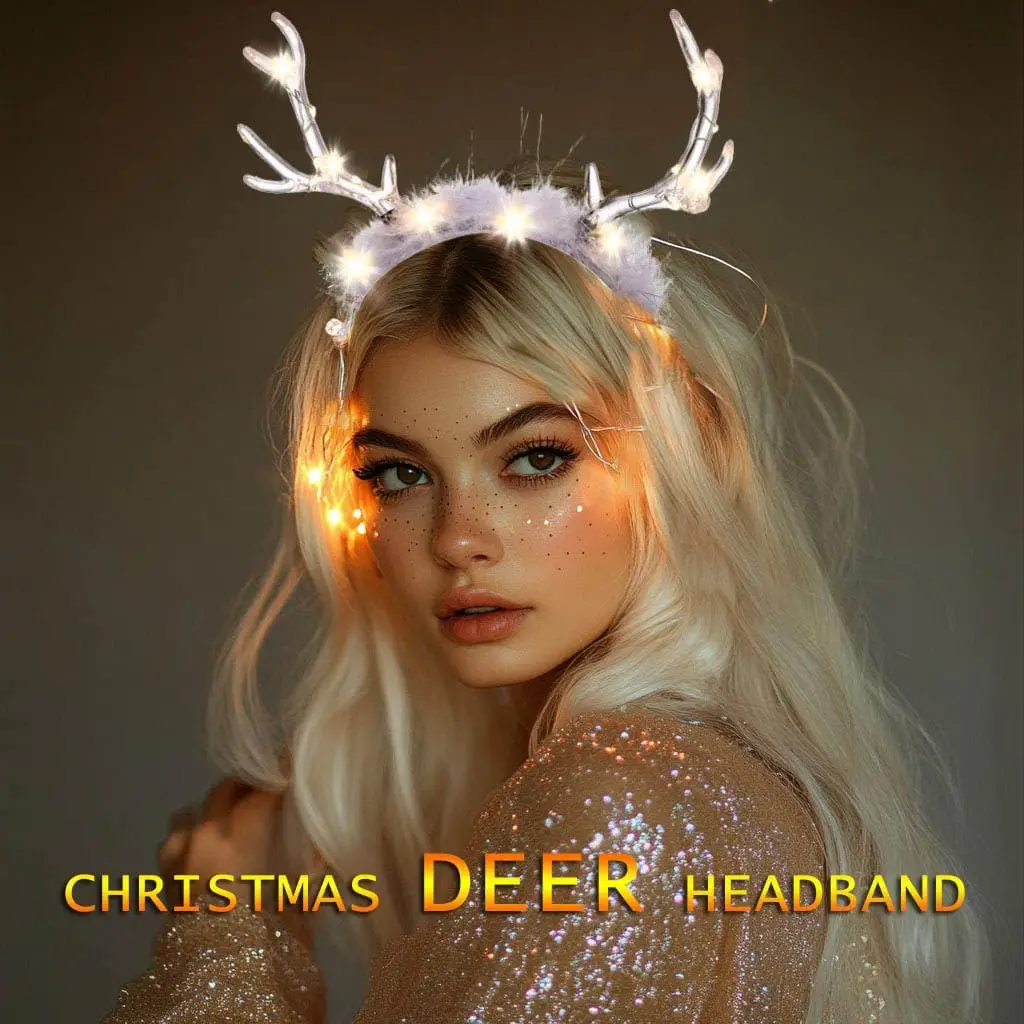 Reindeer Antlers Headband - Glowing Clear Christmas Deer Feather Hairband