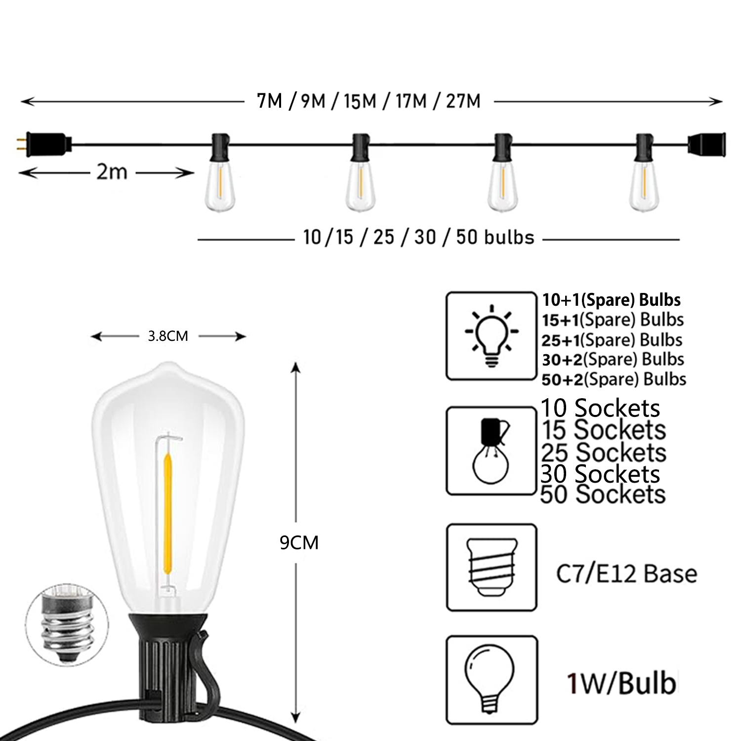 ST38 Festoon 220V LED Globe St - Led Fairy String Lights reseña y precio