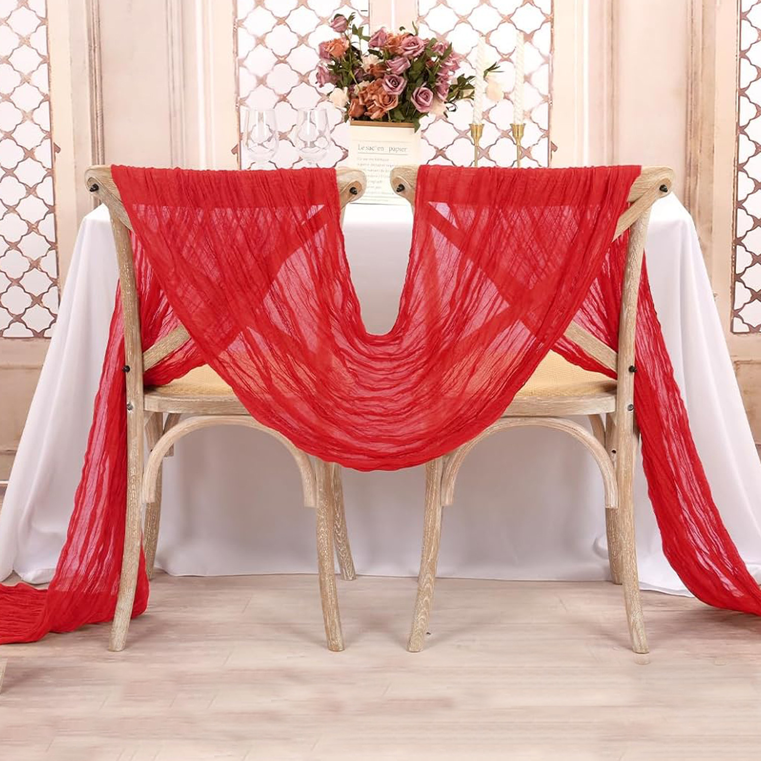 Red Table Runner Gauze Wedding - Christmas Table Runner reseña y precio