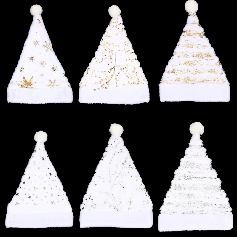 White Plush Christmas Hat Gold - Santa Hat Plush reseña y precio