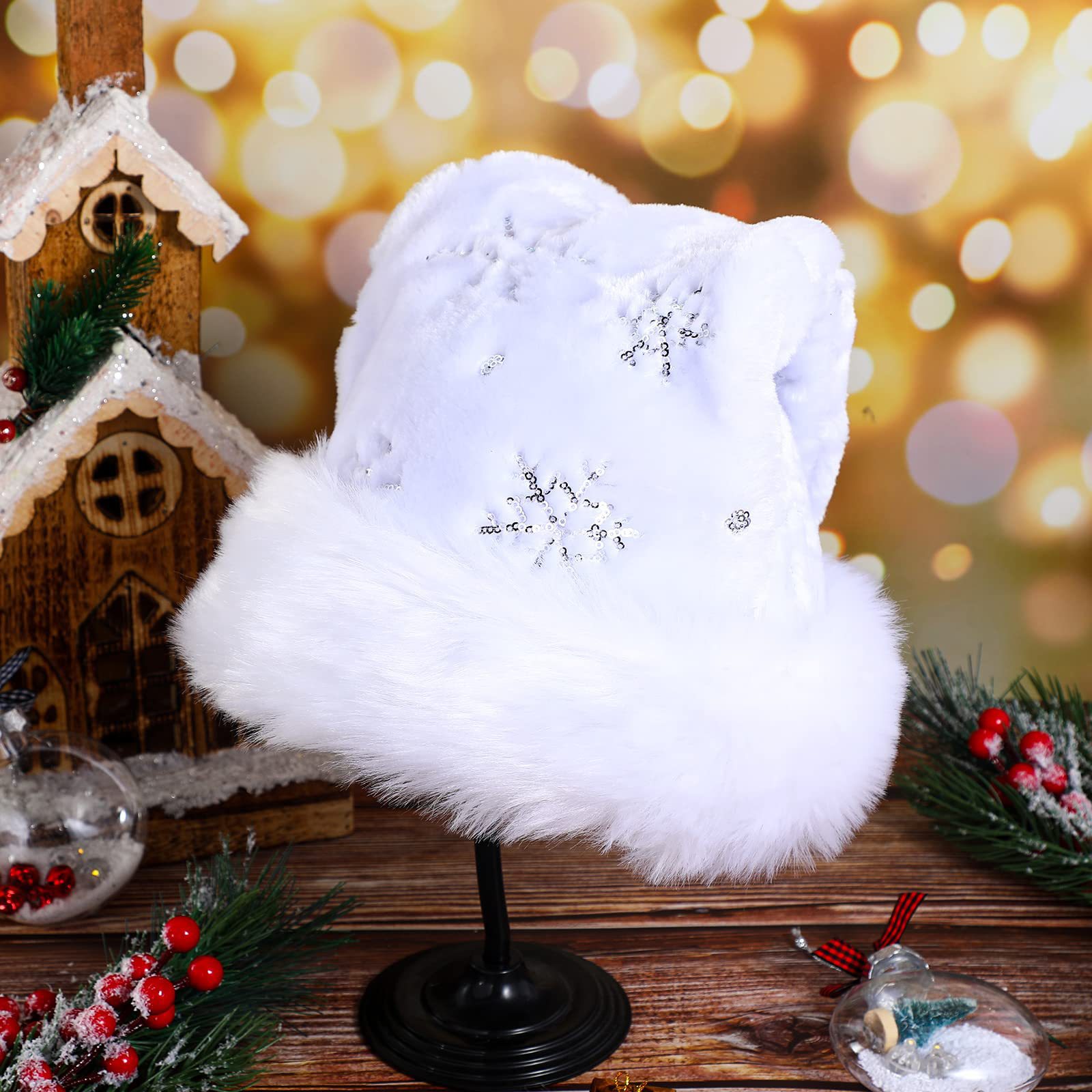 White Plush Christmas Hat Gold - Santa Hat Plush reseña y precio