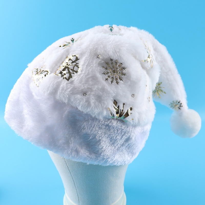 White Plush Christmas Hat Gold - Santa Hat Plush reseña y precio