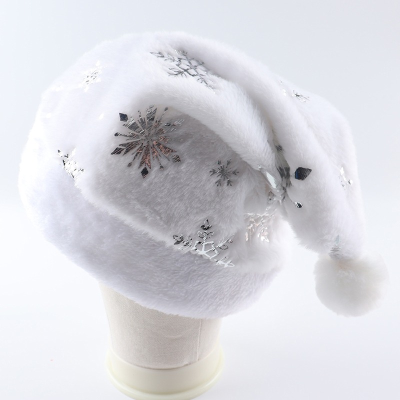 White Plush Christmas Hat Gold - Santa Hat Plush reseña y precio