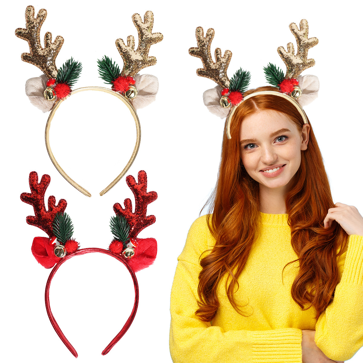 1/2pcs Christmas Glitter Deer  - Reindeer Antlers Headband reseña y precio