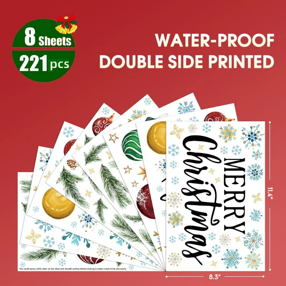 221 PCS Christmas Window Cling - Snowflake Window Decal reseña y precio