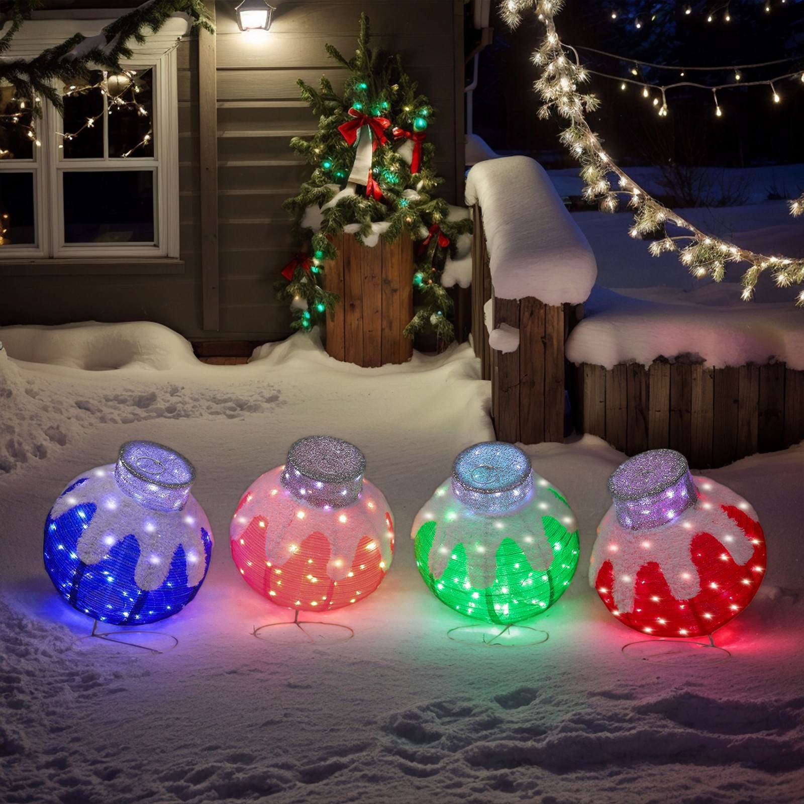 Set of 4 Christmas Lighted Bal - Ornament Ball Set reseña y precio