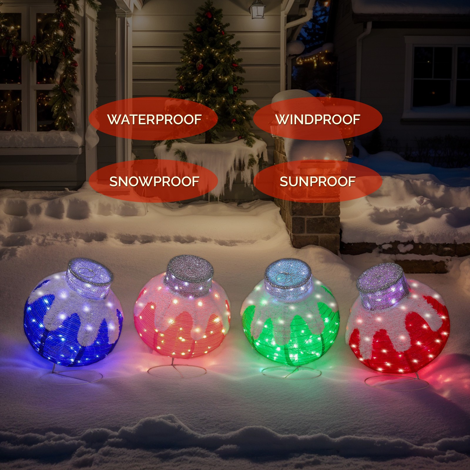 Set of 4 Christmas Lighted Bal - Ornament Ball Set reseña y precio