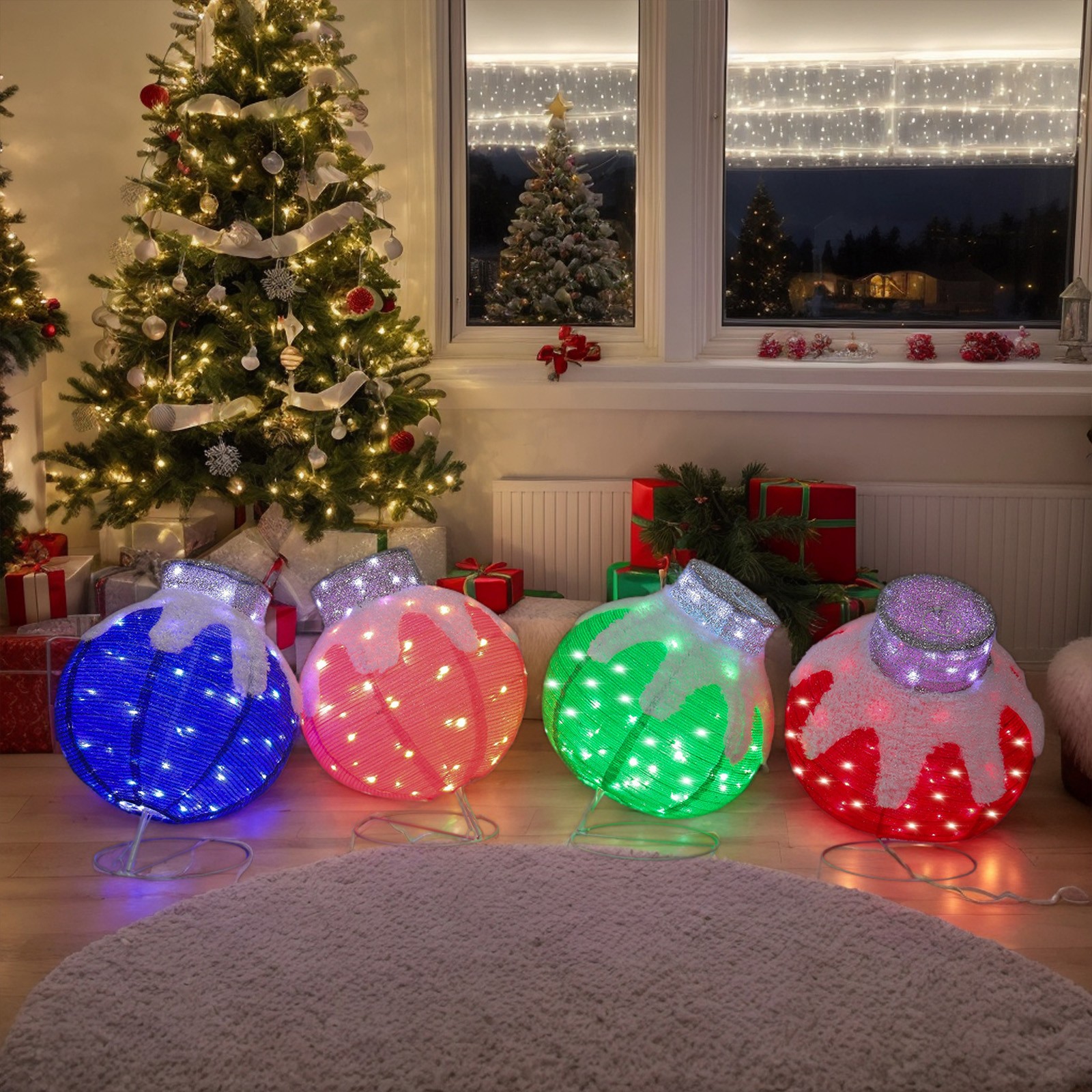 Set of 4 Christmas Lighted Bal - Ornament Ball Set reseña y precio