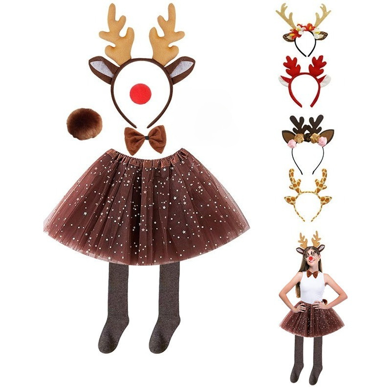 Reindeer Costume Set Tutu Skir - Reindeer Antlers Headband reseña y precio