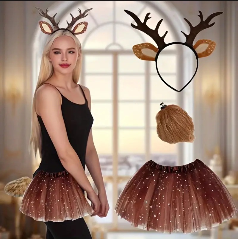 Reindeer Costume Set Tutu Skir - Reindeer Antlers Headband reseña y precio