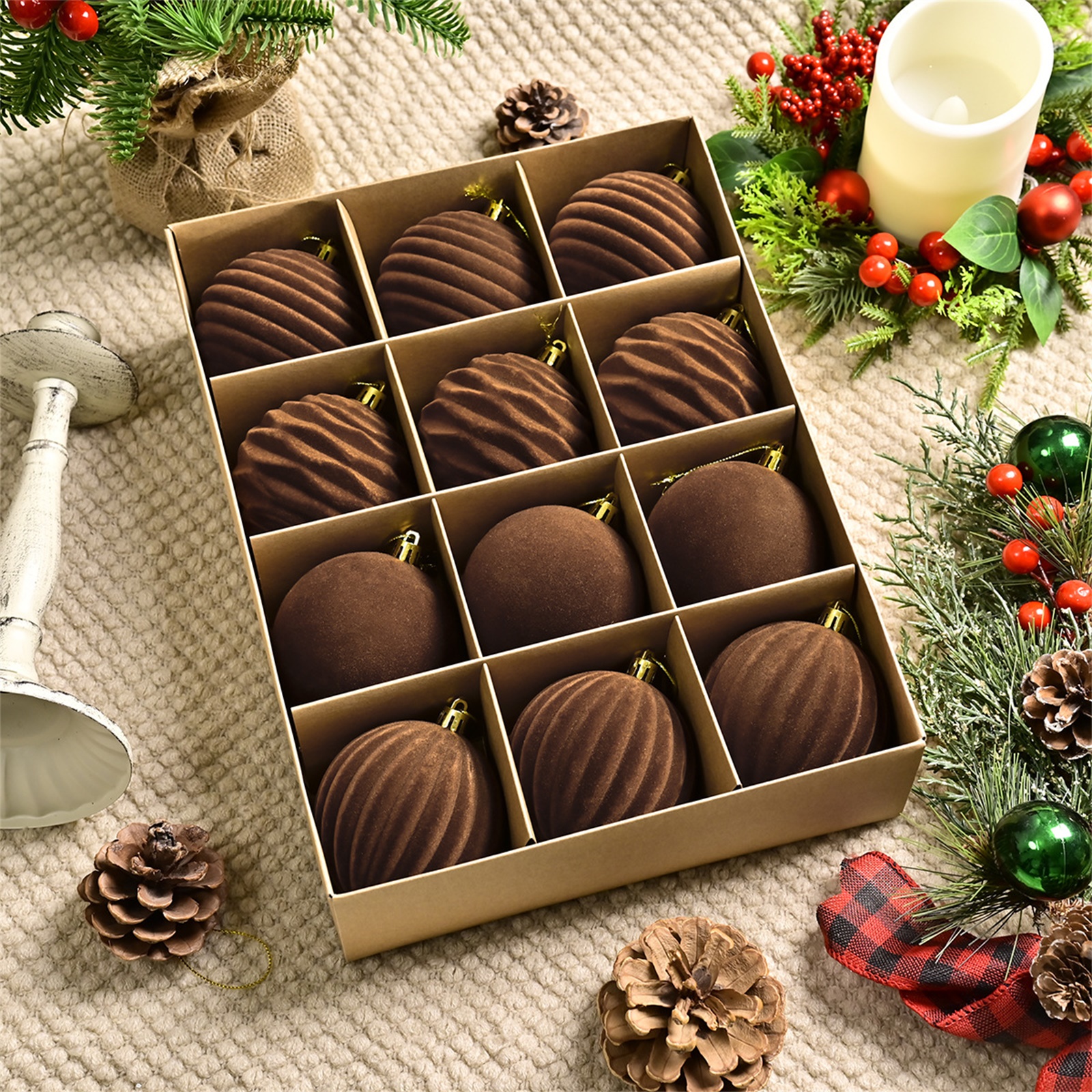 12pcs 8cm Brown Christmas Ball - Ornament Ball Set reseña y precio