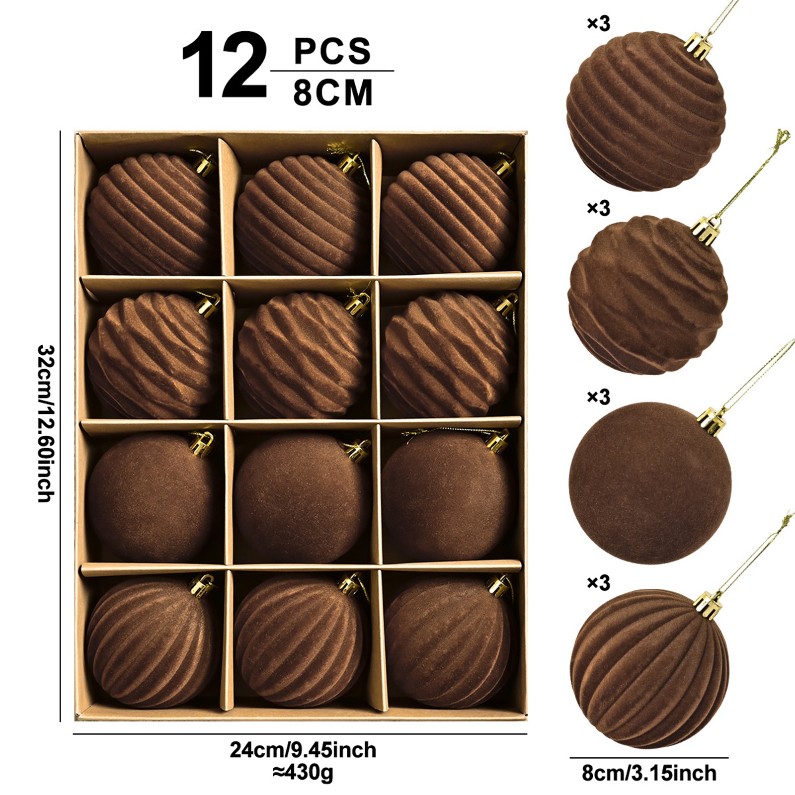 12pcs 8cm Brown Christmas Ball - Ornament Ball Set reseña y precio