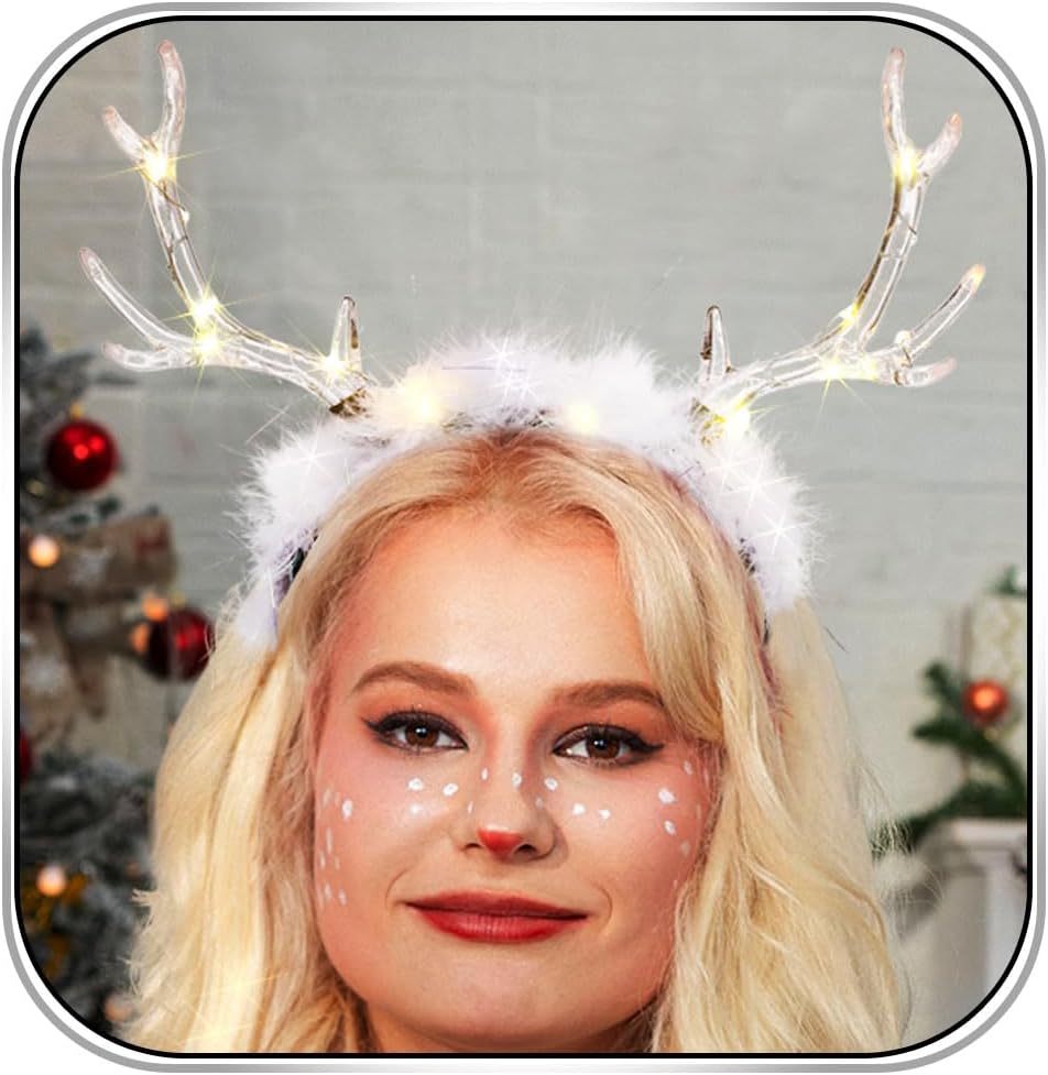 Glowing Clear Christmas Deer F - Reindeer Antlers Headband reseña y precio