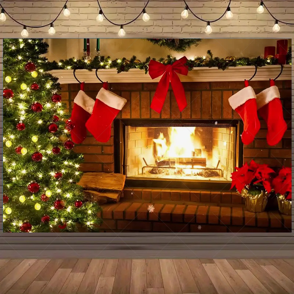 Christmas Photography Backdrop - Christmas Stocking Hanging reseña y precio