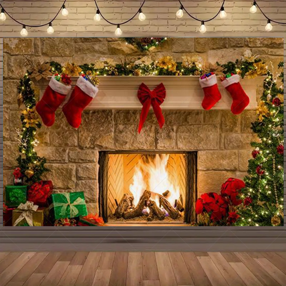 Christmas Photography Backdrop - Christmas Stocking Hanging reseña y precio