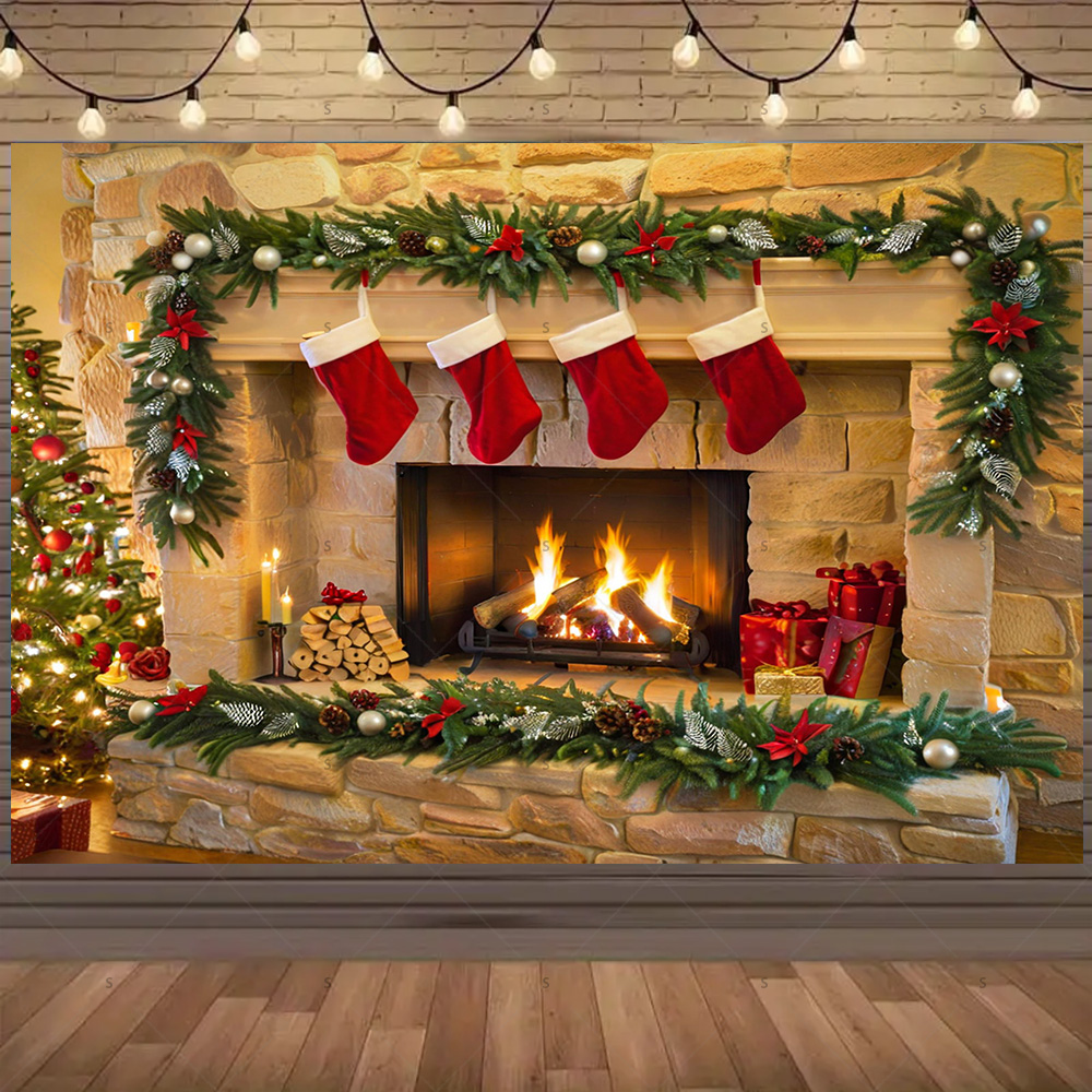 Christmas Photography Backdrop - Christmas Stocking Hanging reseña y precio