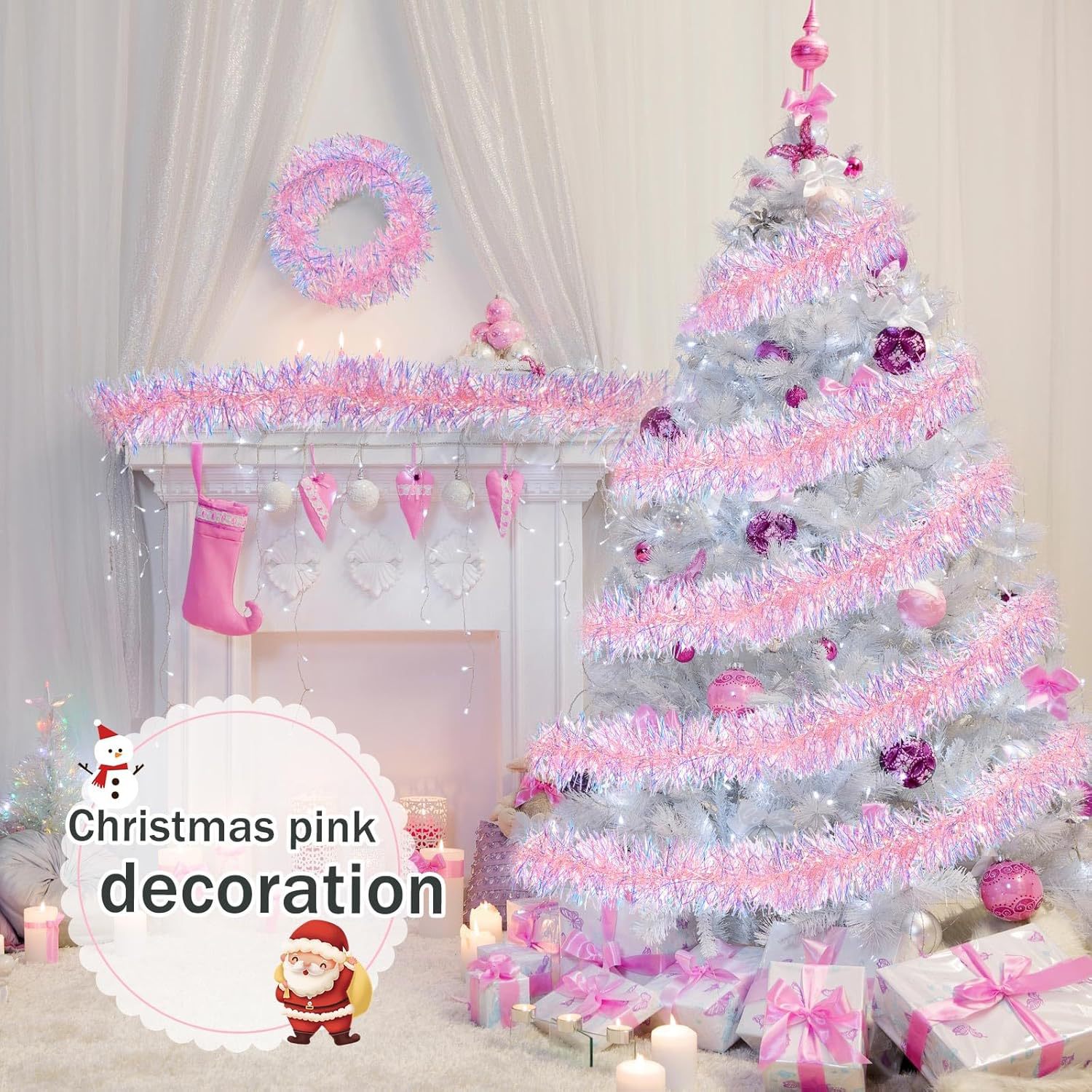 1-10PCS Pink Tinsel Garland Sh - Tinsel Garland Decoration reseña y precio