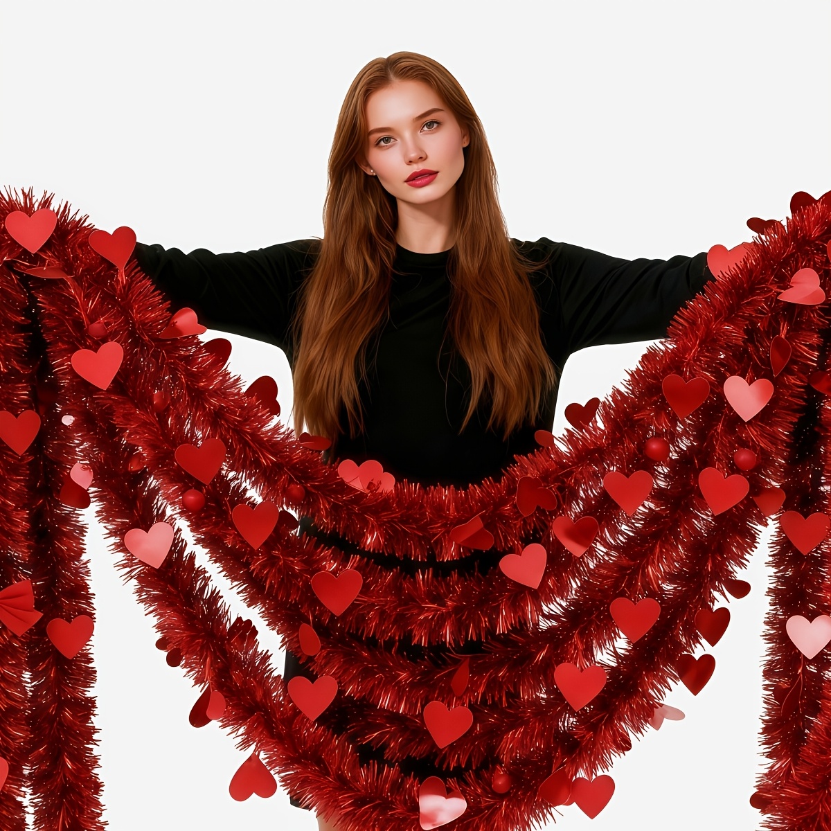 3pcs Red Heart Plastic Tinsel  - Tinsel Garland Decoration reseña y precio