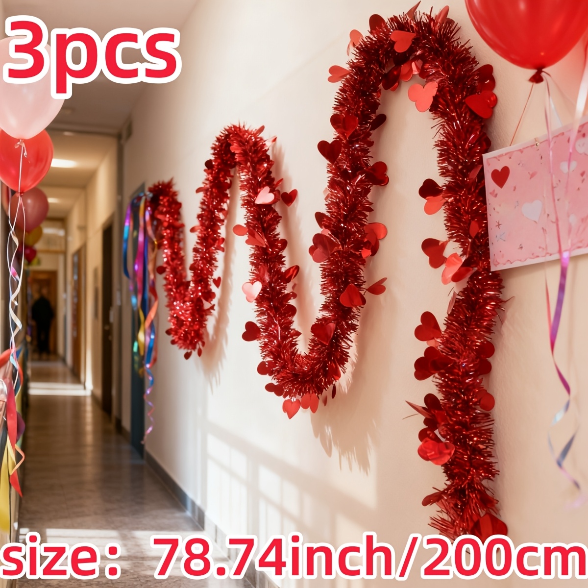 3pcs Red Heart Plastic Tinsel  - Tinsel Garland Decoration reseña y precio