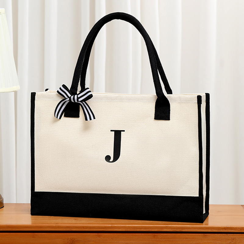 Simple canvas letter tote bag  - Ribbon Bow Gift reseña y precio