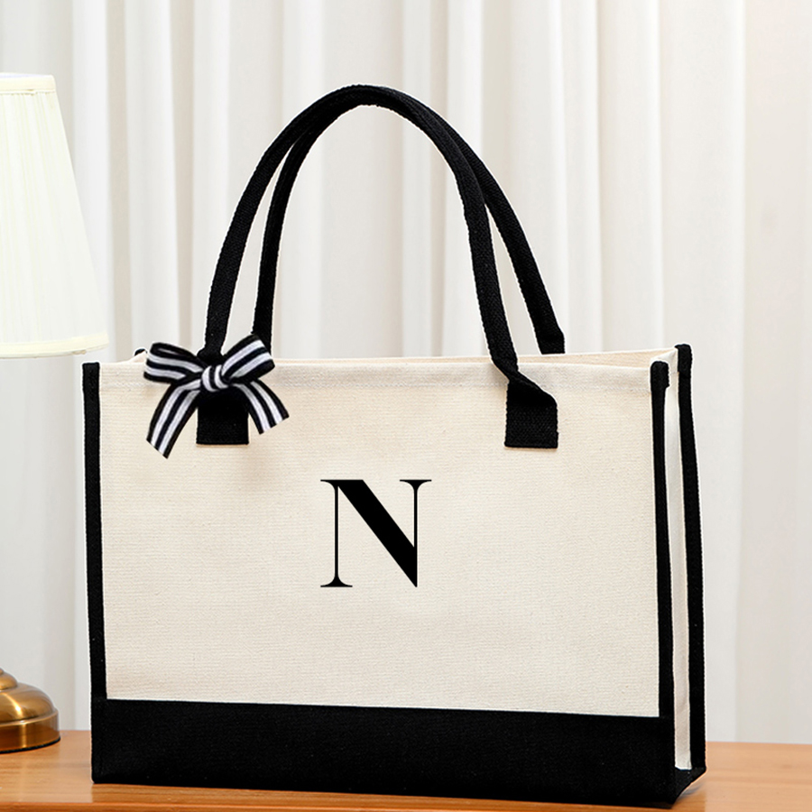 Simple canvas letter tote bag  - Ribbon Bow Gift reseña y precio