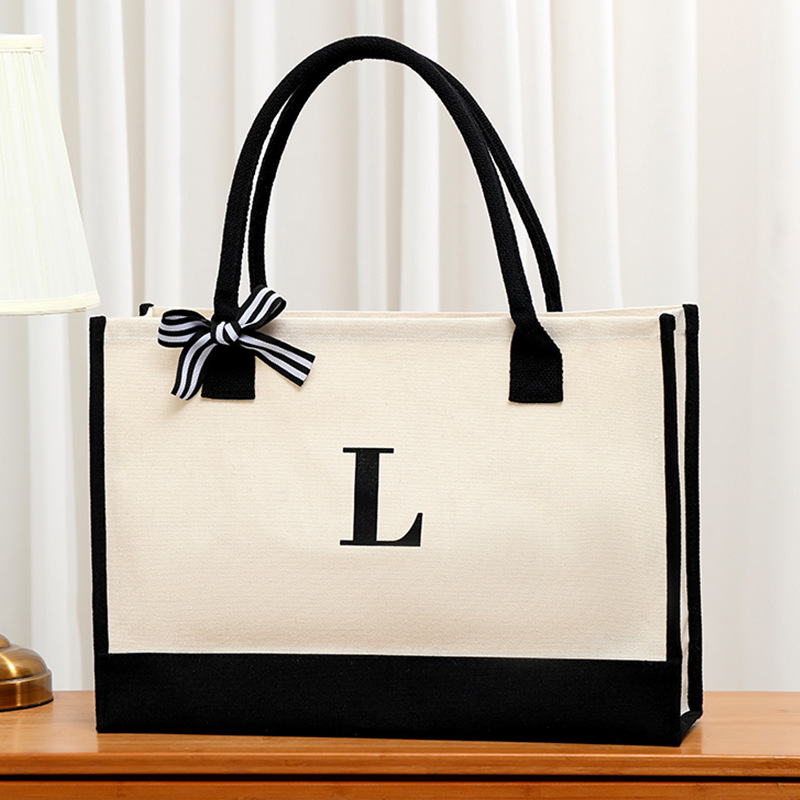 Simple canvas letter tote bag  - Ribbon Bow Gift reseña y precio