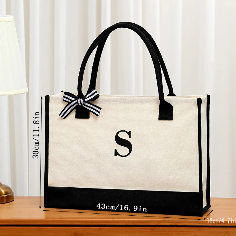 Simple canvas letter tote bag  - Ribbon Bow Gift reseña y precio