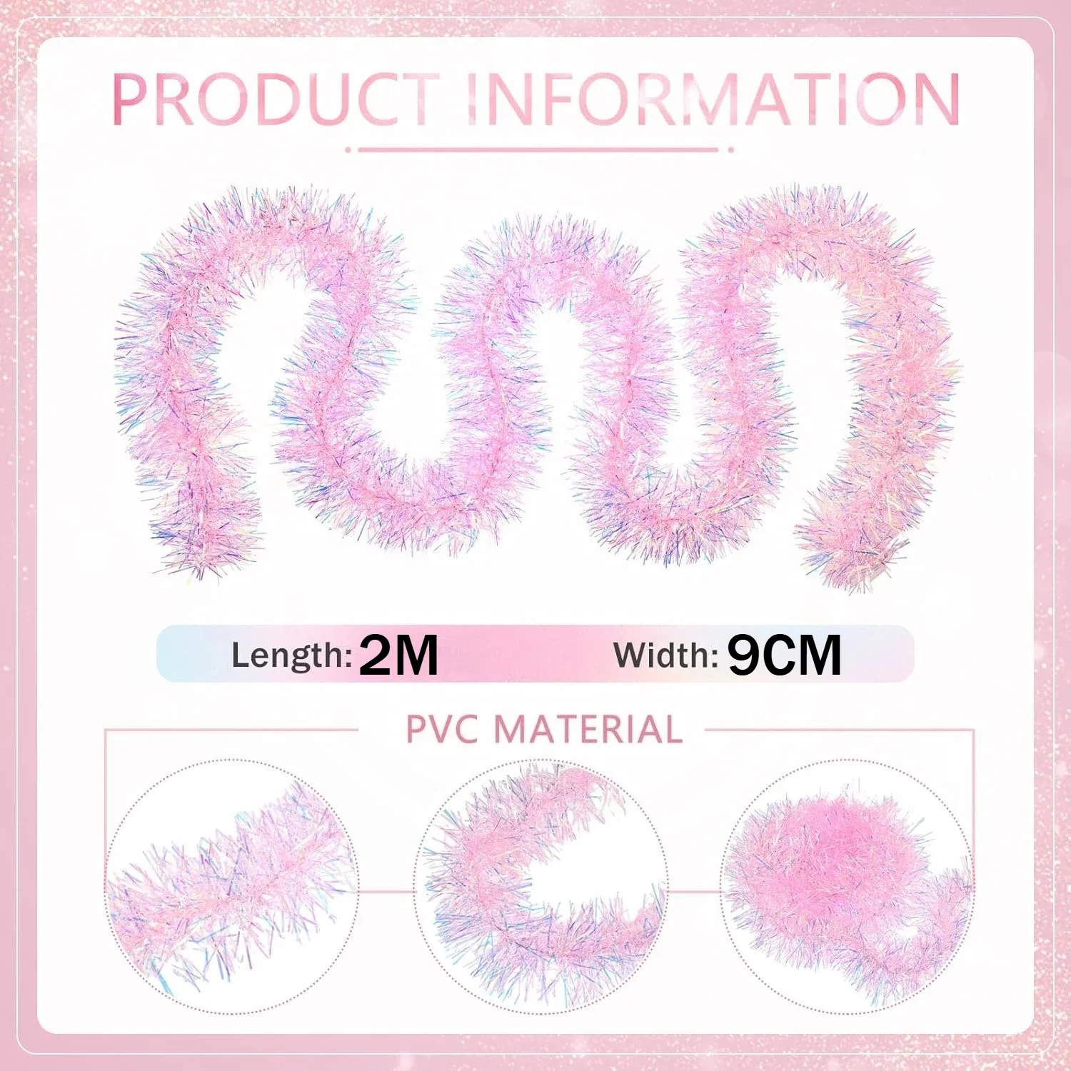 2M Pink Christmas Tinsel Garla - Tinsel Garland Decoration reseña y precio