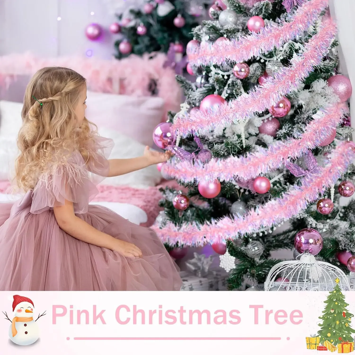 2M Pink Christmas Tinsel Garla - Tinsel Garland Decoration reseña y precio
