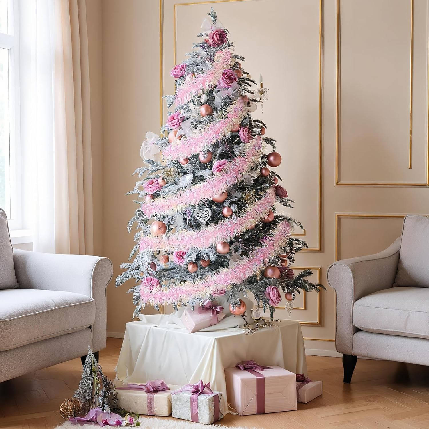 2M Pink Christmas Tinsel Garla - Tinsel Garland Decoration reseña y precio