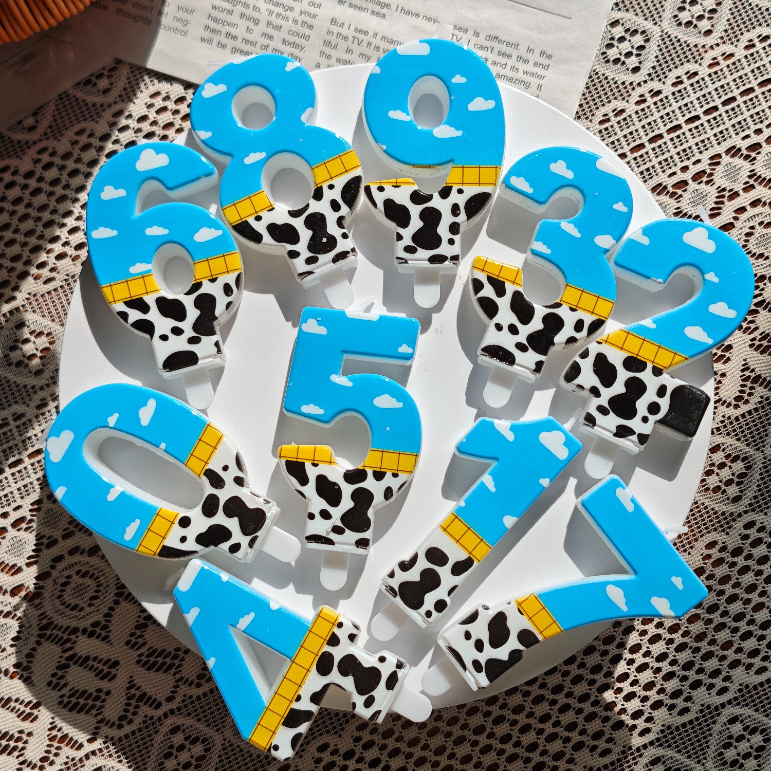 1PC,Number 1-9Blue Sky and Whi - Holiday Candle Set reseña y precio