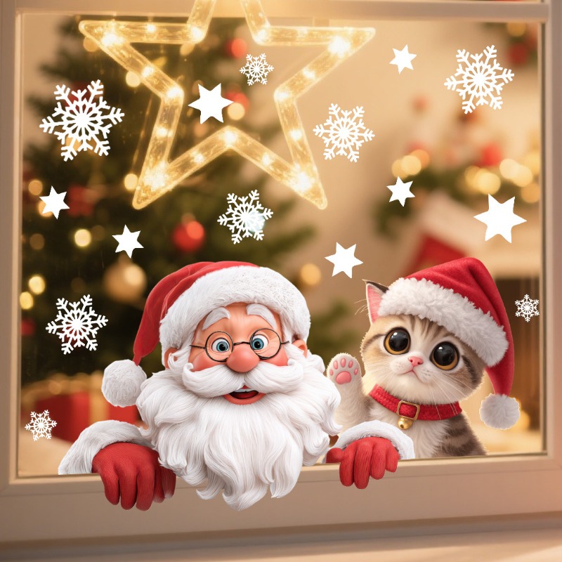 Kitten Santa Claus Window Stic - Snowflake Window Decal reseña y precio