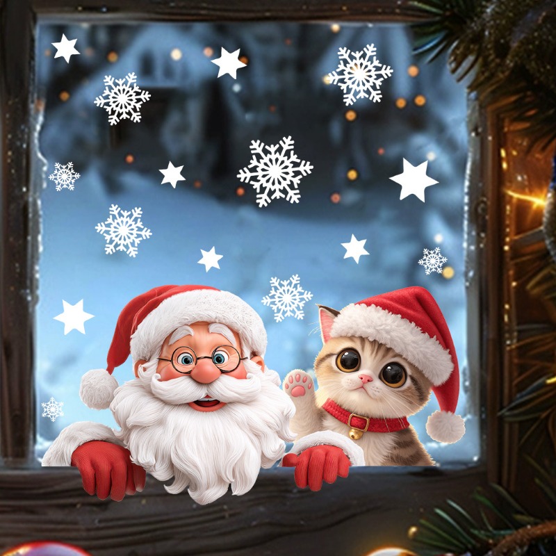 Kitten Santa Claus Window Stic - Snowflake Window Decal reseña y precio