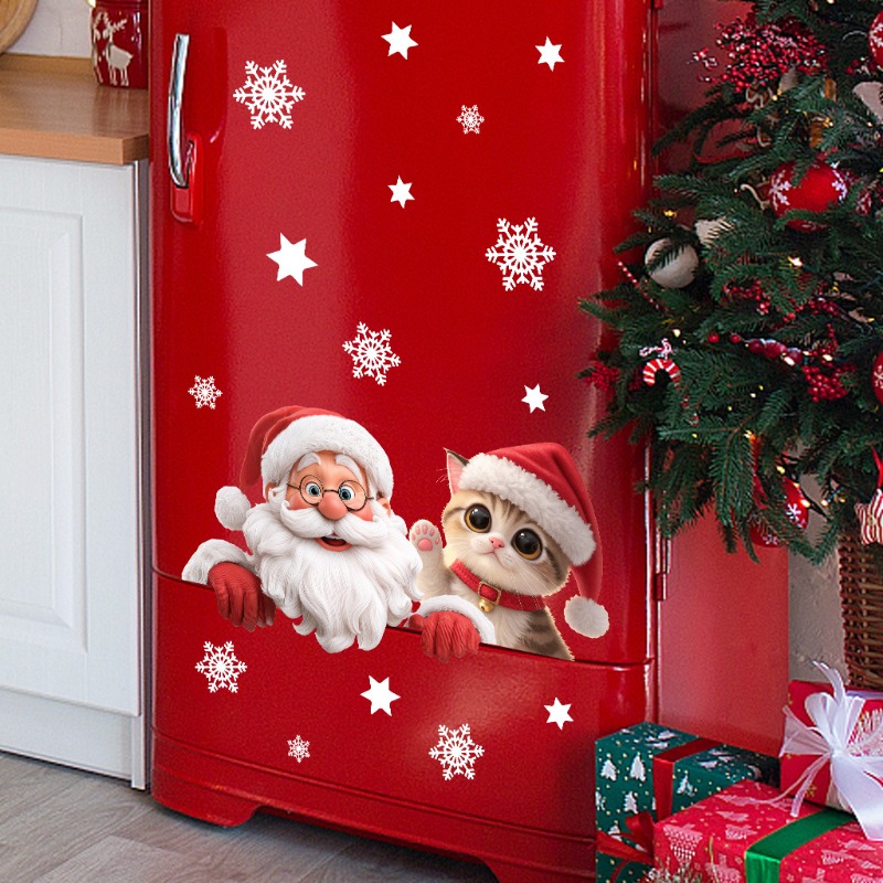 Kitten Santa Claus Window Stic - Snowflake Window Decal reseña y precio