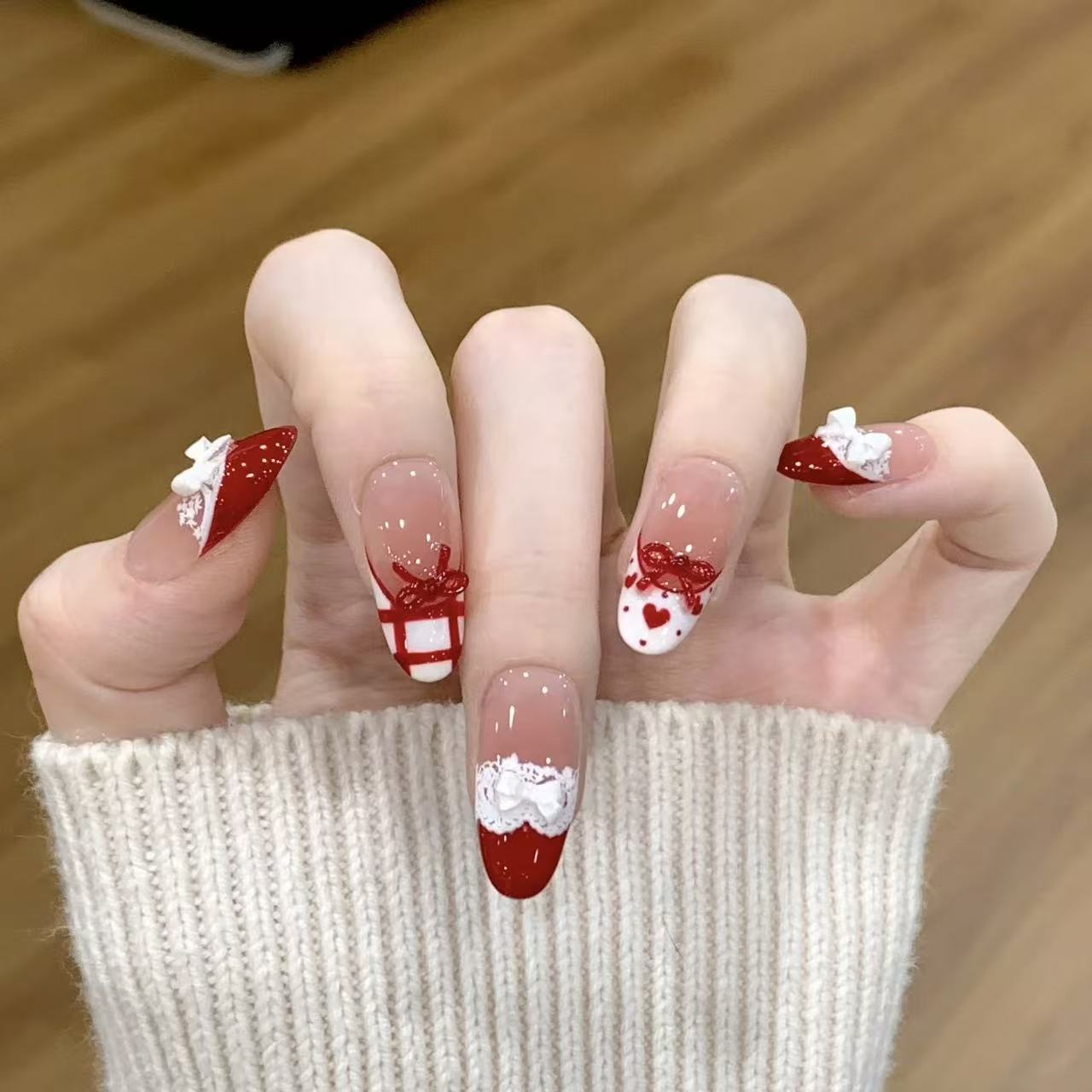 10pcs Handmade Press on Nails  - Christmas Throw Blanket reseña y precio