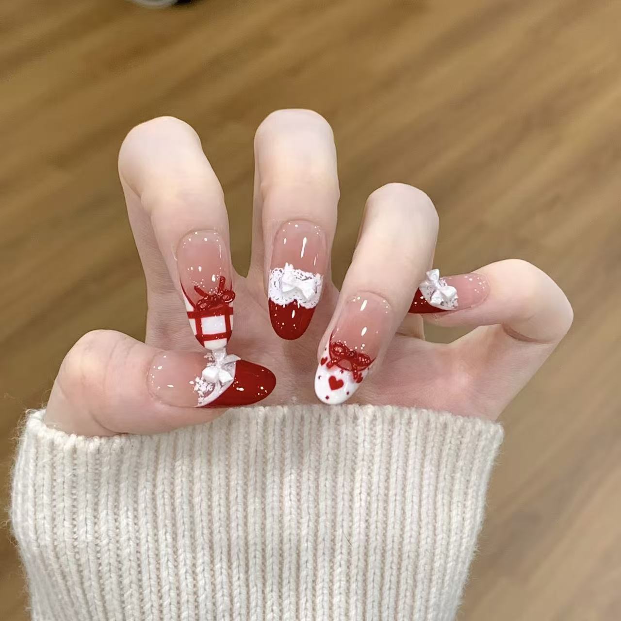 10pcs Handmade Press on Nails  - Christmas Throw Blanket reseña y precio