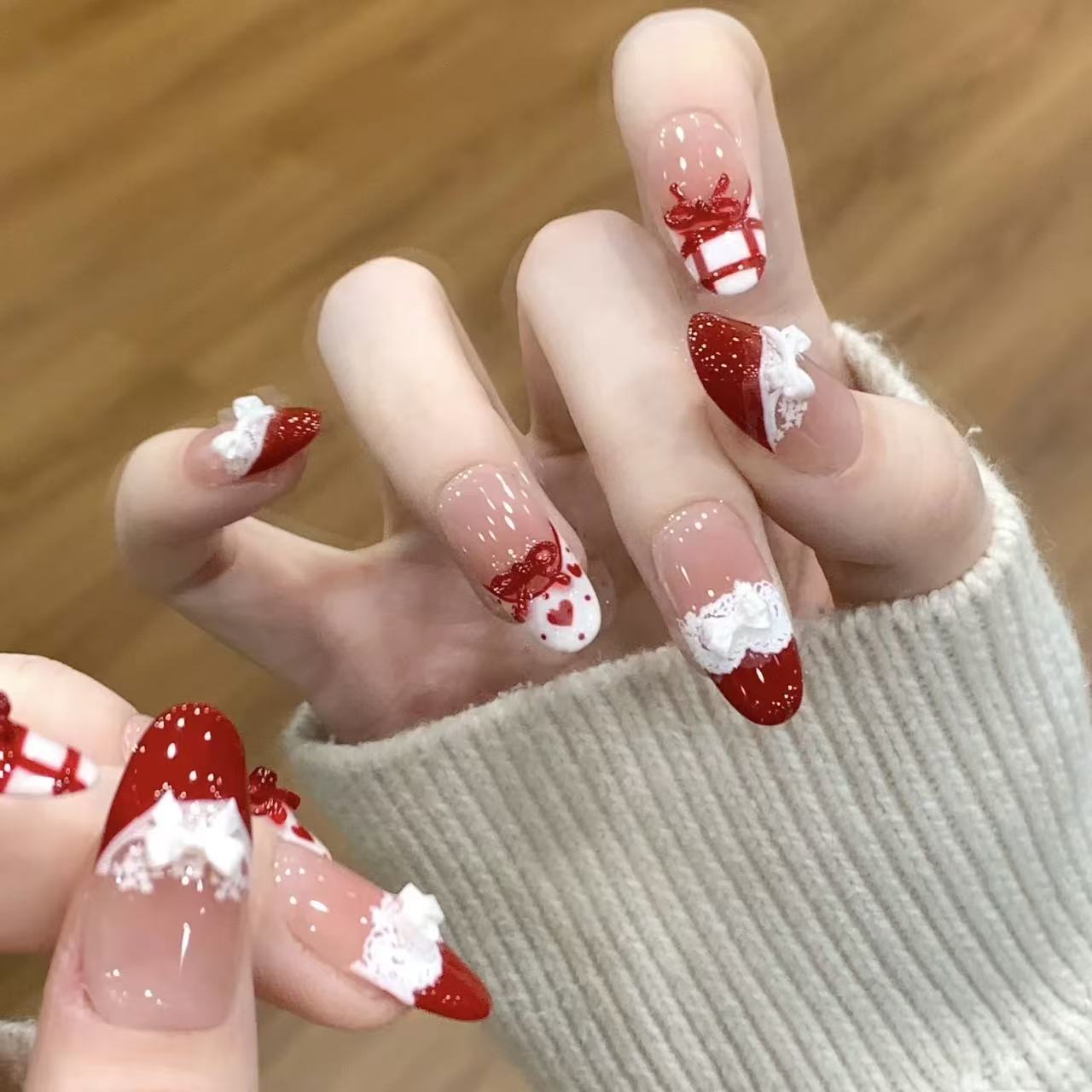 10pcs Handmade Press on Nails  - Christmas Throw Blanket reseña y precio