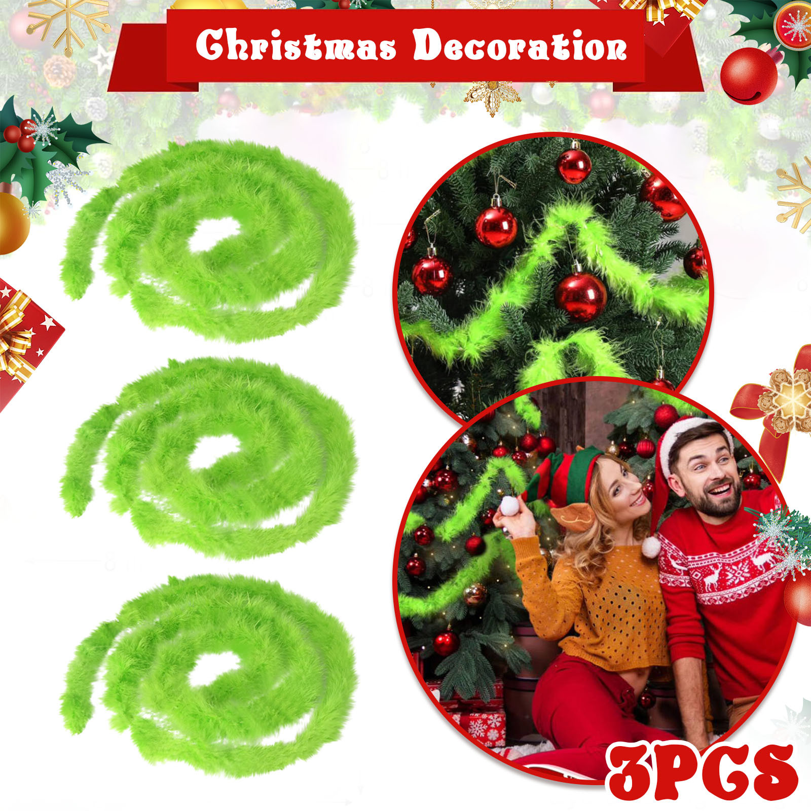 Christmas Garland 3 PCS 20 Fee - Tinsel Garland Decoration reseña y precio