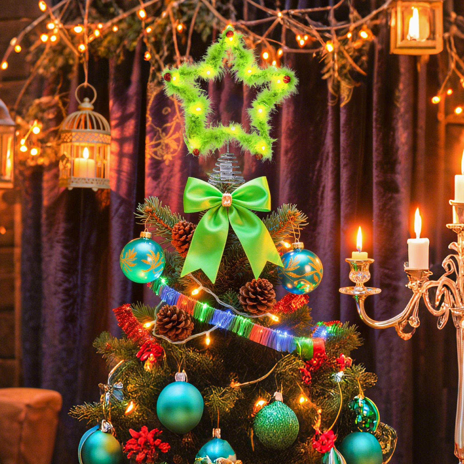 Christmas Fuzzy Grinch Star Tr - Star Tree Topper reseña y precio