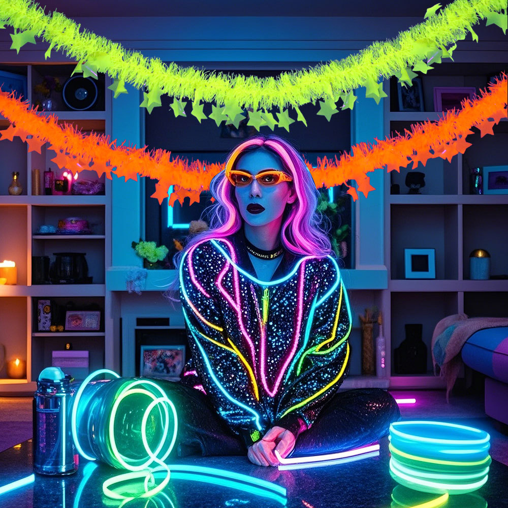 Birthday Theme Fluorescent Mac - Tinsel Garland Decoration reseña y precio