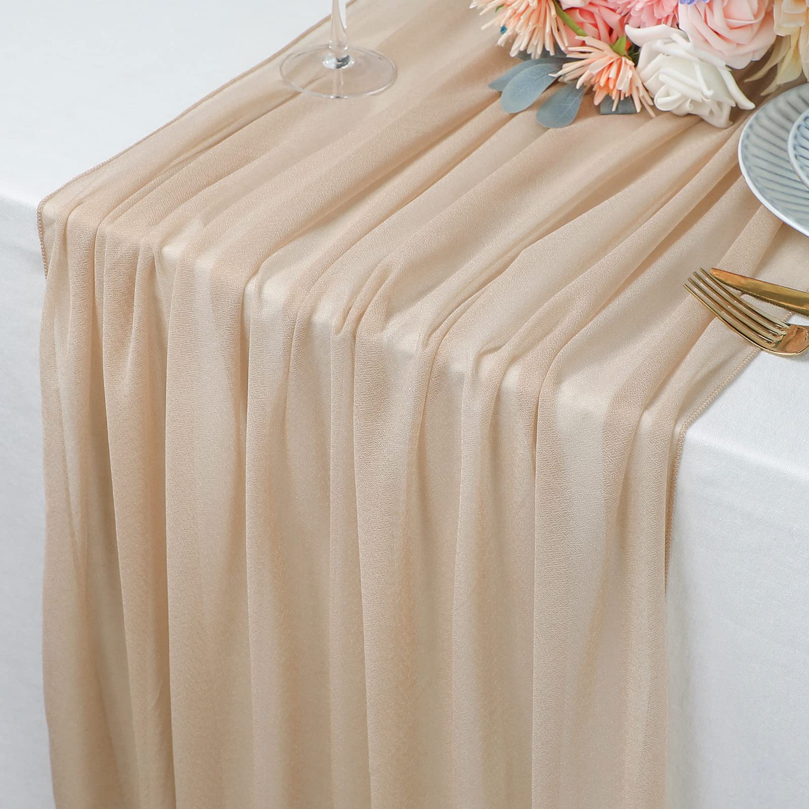 Beige Table Runner Chiffon Tab - Christmas Table Runner reseña y precio