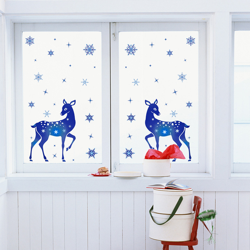 Christmas Window Stickers Elk  - Snowflake Window Decal reseña y precio