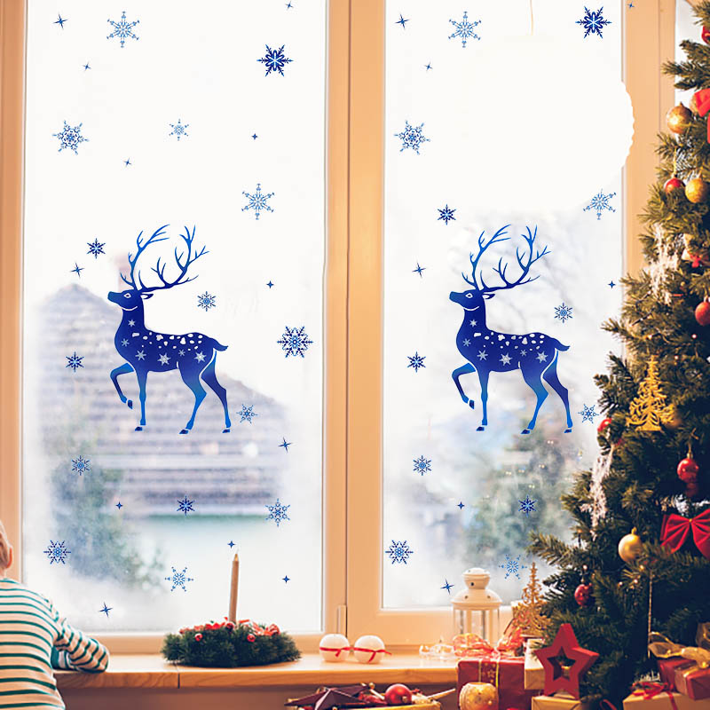 Christmas Window Stickers Elk  - Snowflake Window Decal reseña y precio